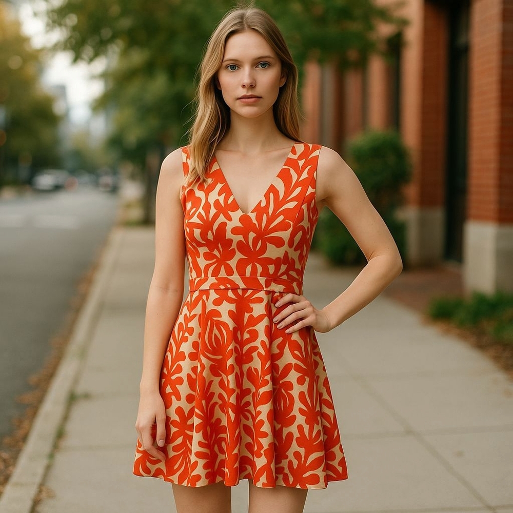 Pink Owl Vibrant Orange Sleeveless Dress Size Large - Picture 2 of 8